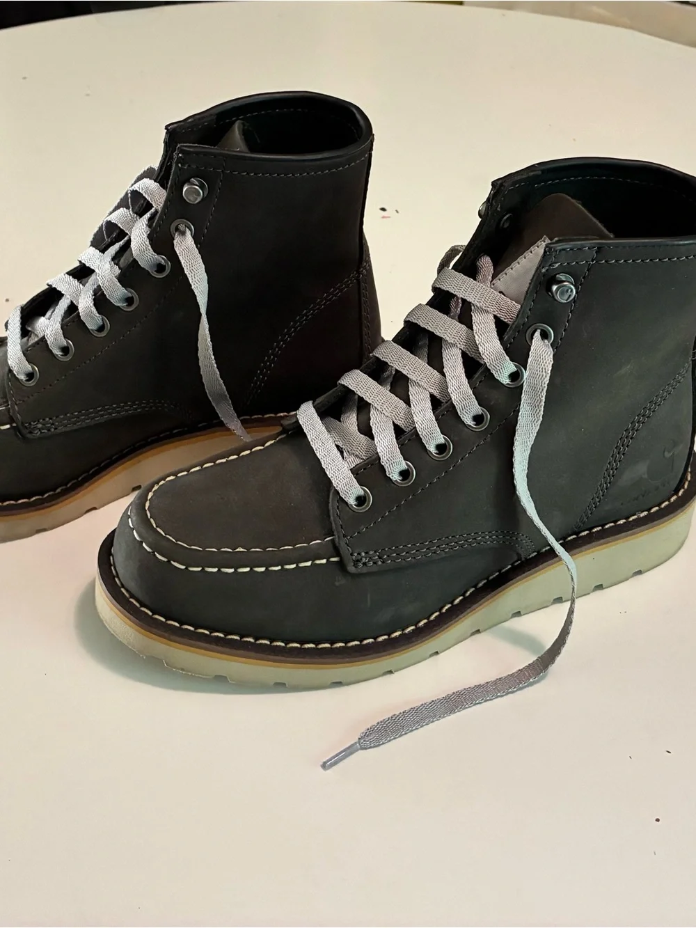 Men's Dark Gray Carhartt Lace-Up Moc Toe Work Boots - White Lug Sole